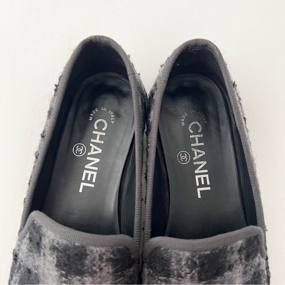 CHANEL | Tweed Cap Toe Loafers Flats CC Interlocking Logo Black Grey Plaid 36.5 - Picture 7 of 12